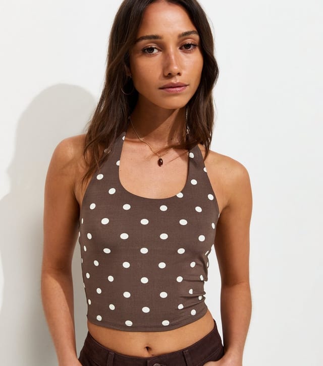New Look Women's Brown Jersey Spot Print Halter Neck Top New Look - 2
