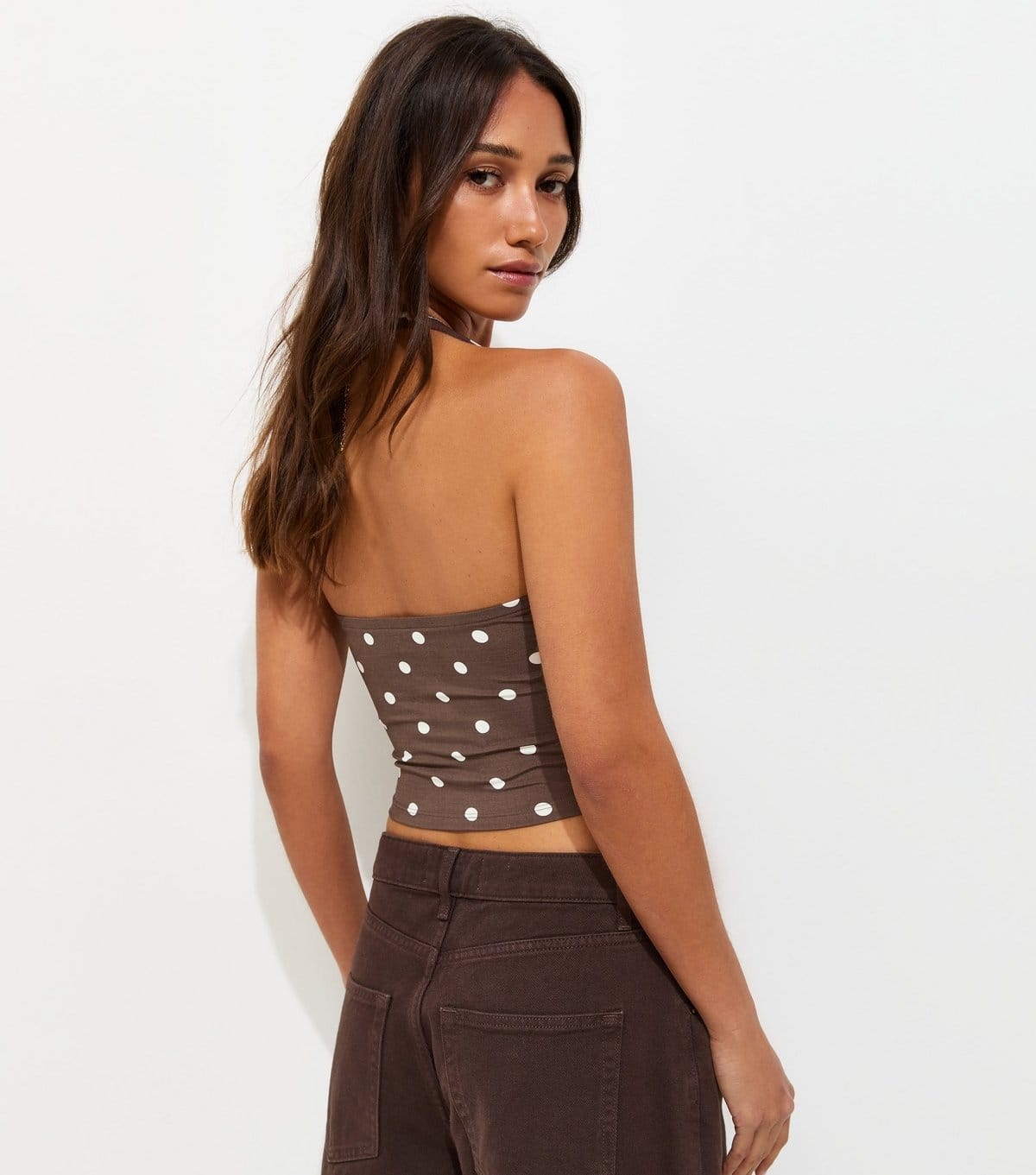 New Look Women's Brown Jersey Spot Print Halter Neck Top New Look - 4