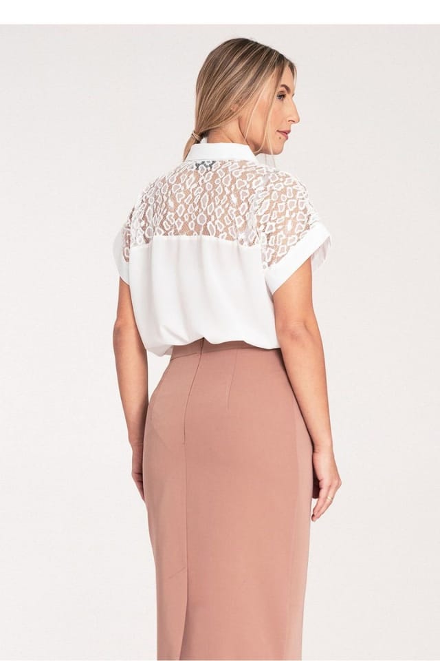 Love Lace Love Lace Women's Extended Cut Sheer Mottled Short Sleeve Shirt in White - 3