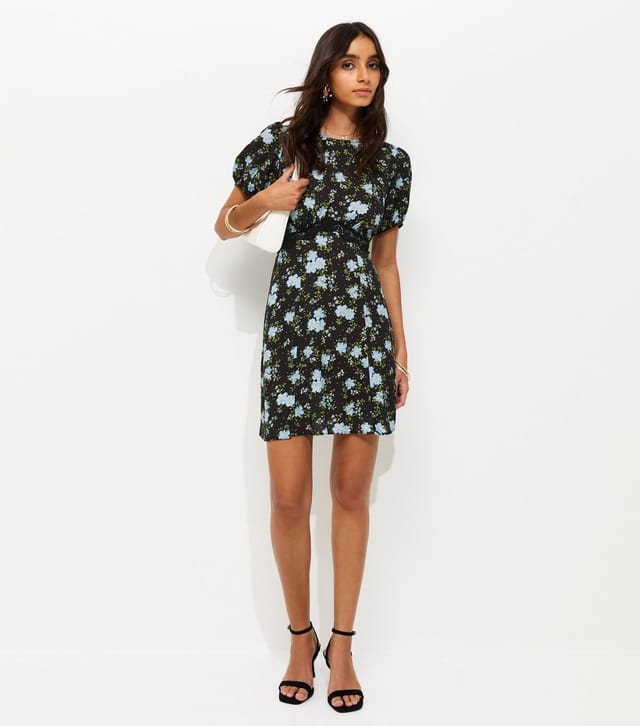 New Look Women's Black Floral Print Lace Trim Mini Dress New Look - 2
