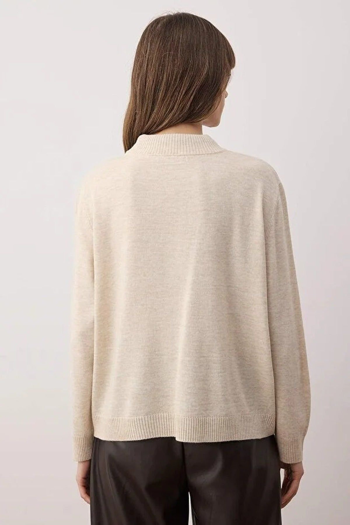 WOVCOR WOVCOR Women's Scarf Collar Detail Soft Knit Jumper in Beige - 3