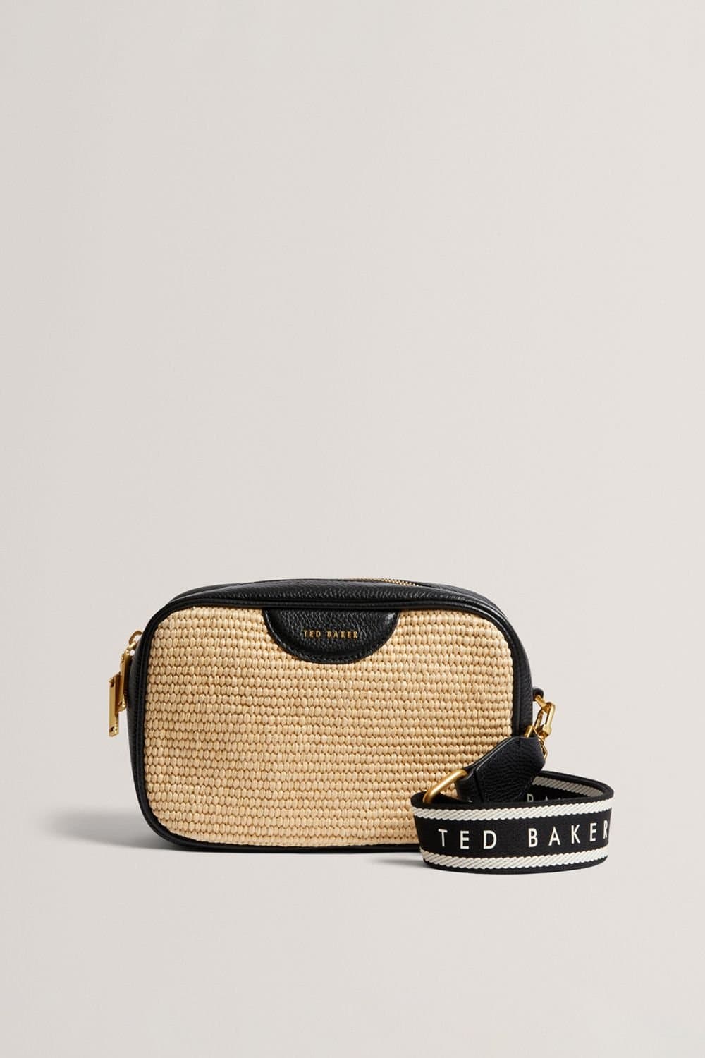 Ted Baker Ted Baker Women's BARDAS Webbing Faux Raffia Camera Crossbody Bag Black
