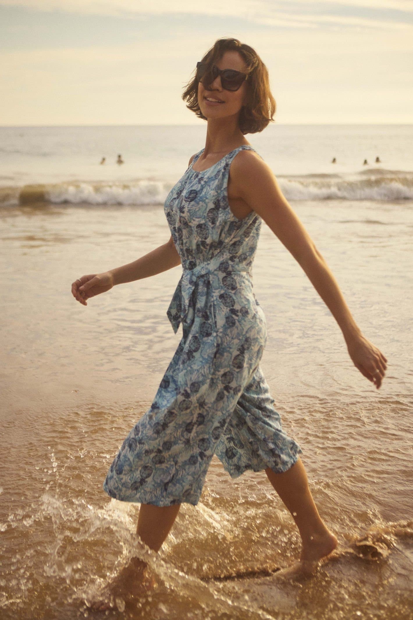 Weird Fish Weird Fish Women's Nalani Printed Viscose Jumpsuit in Light Blue