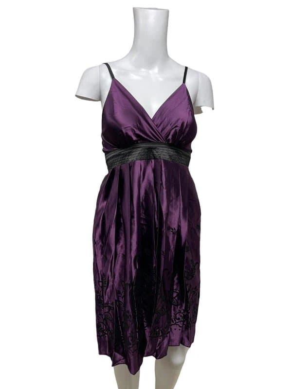 Handmade Women's Satin Slip Dress Size XS 6-8 Purple Handmade Ruffle Back NEW EU34