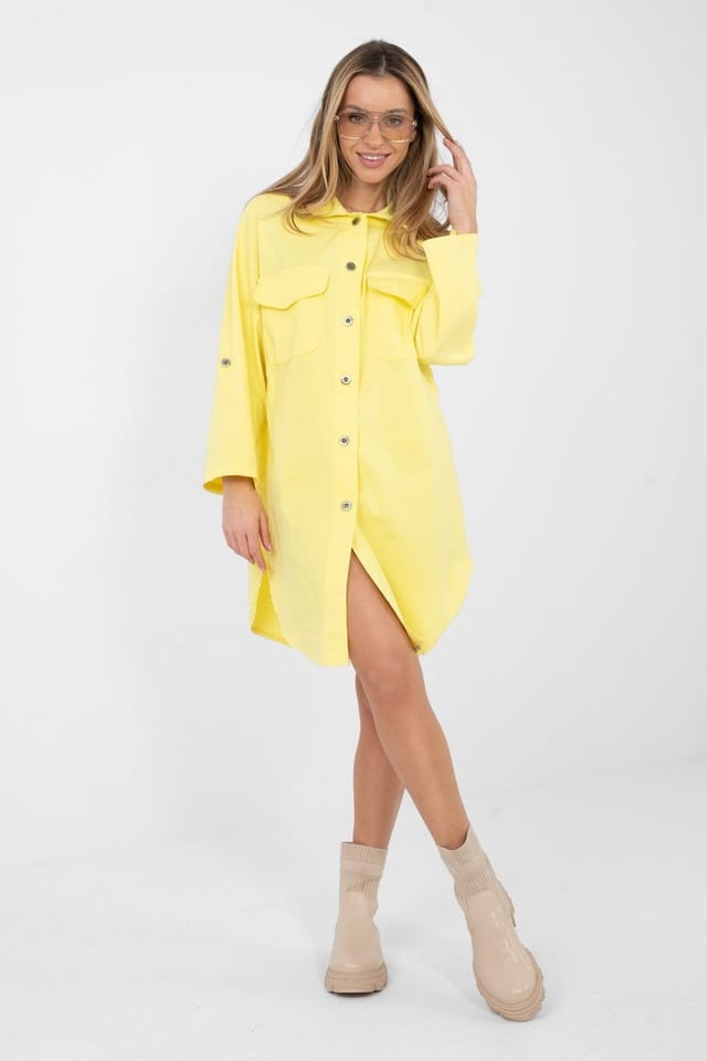Love Lace Love Lace Women's Cotton Elastane Shirt Dress with Pockets Style 223799 in Yellow - 2
