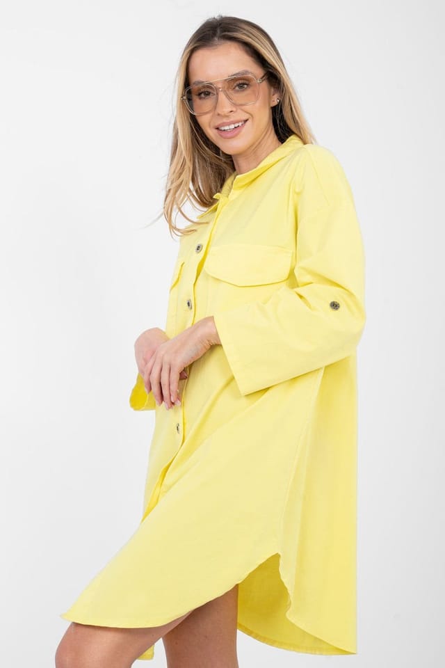 Love Lace Love Lace Women's Cotton Elastane Shirt Dress with Pockets Style 223799 in Yellow - 3