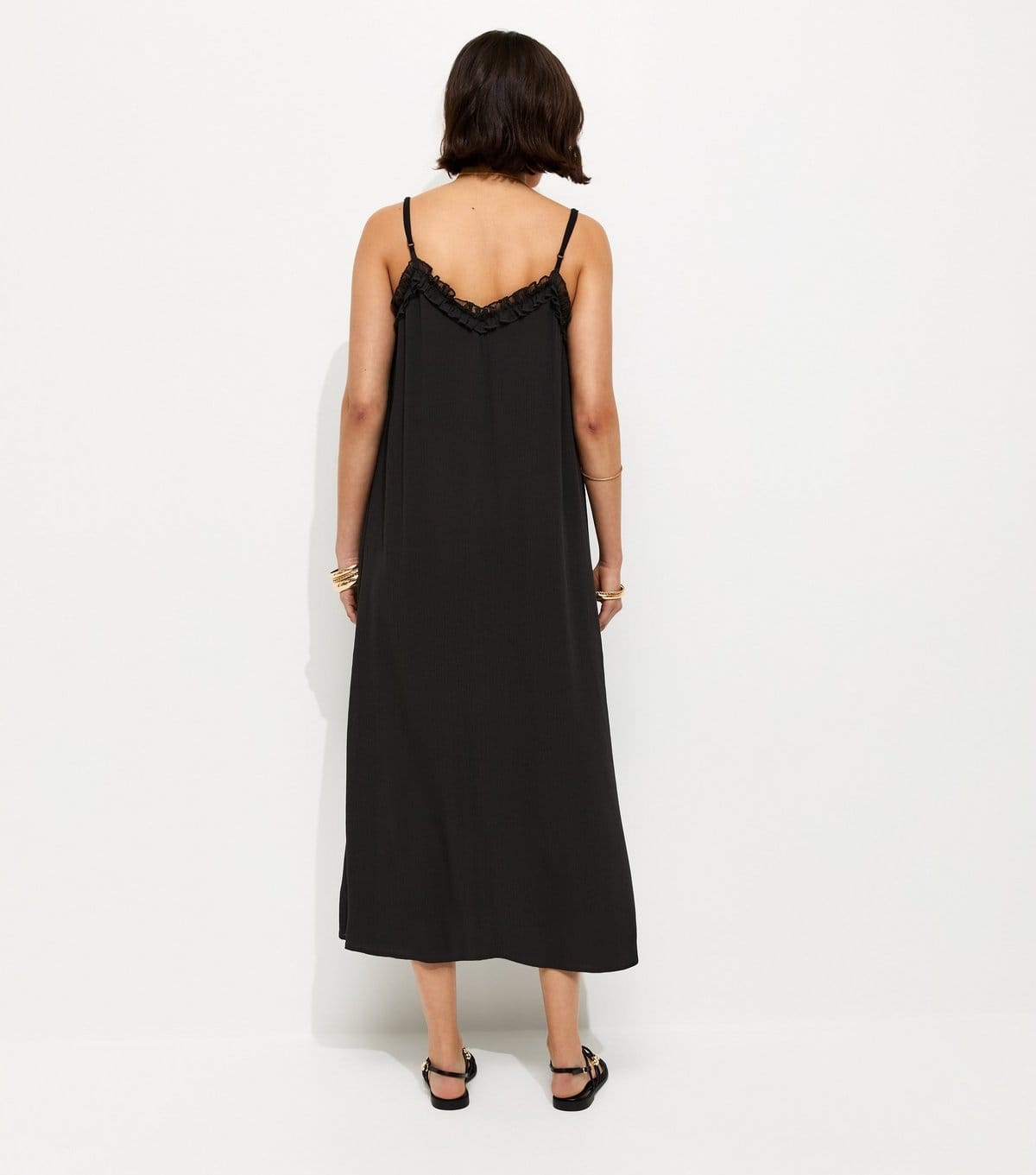 New Look Women's Black Frilly Trim Strappy Midi Dress New Look - 4
