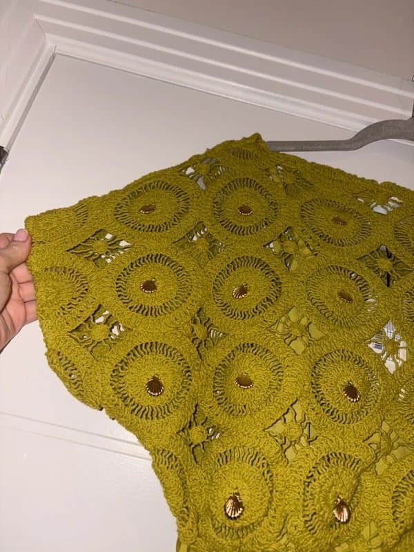 Never Fully Dressed Never Fully Dressed Green Gold Shell Embellished Crochet Midaxi Dress Size 8 tilly occasion wedding
