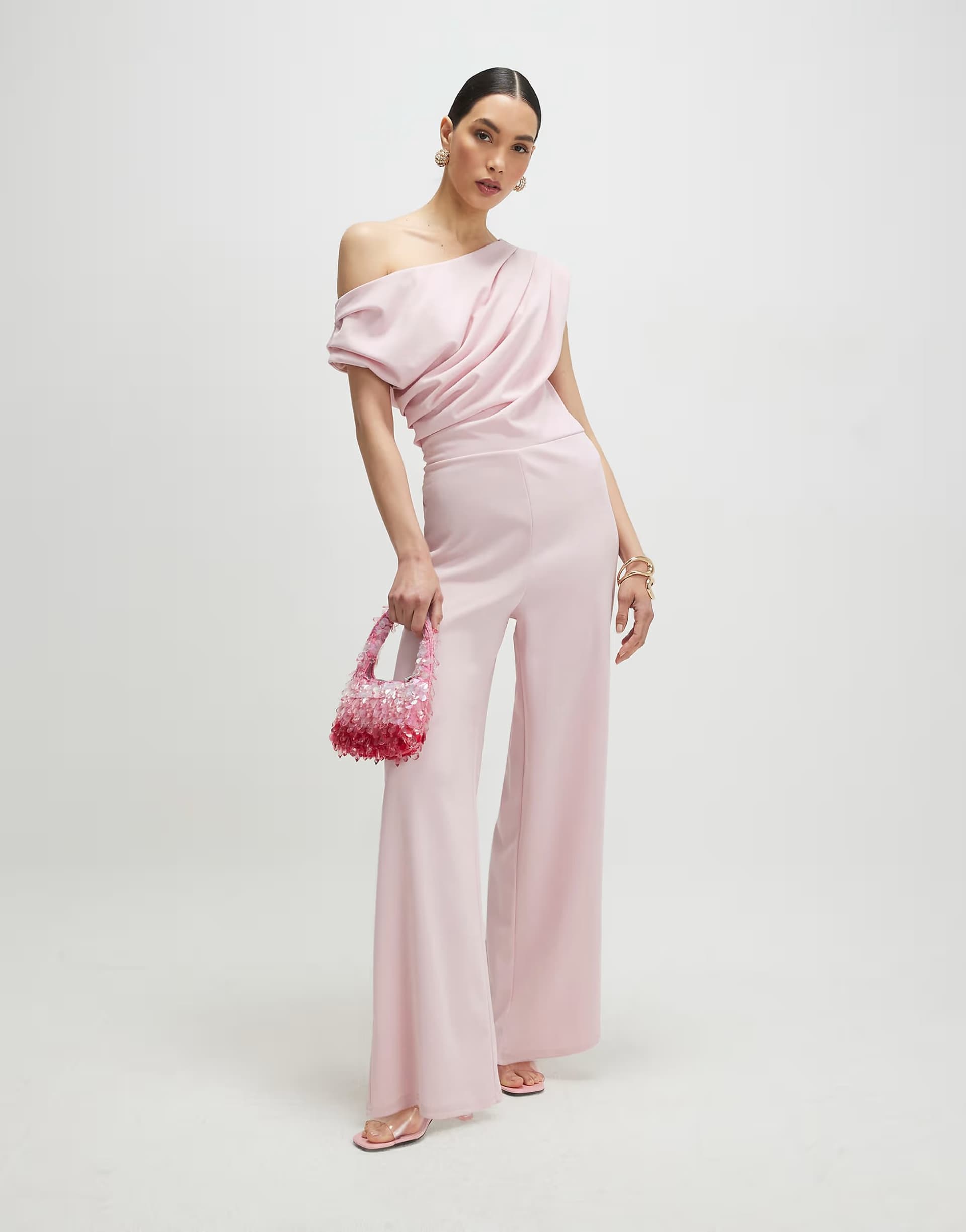 ASOS River Island Asymmetric drape jumpsuit in pink