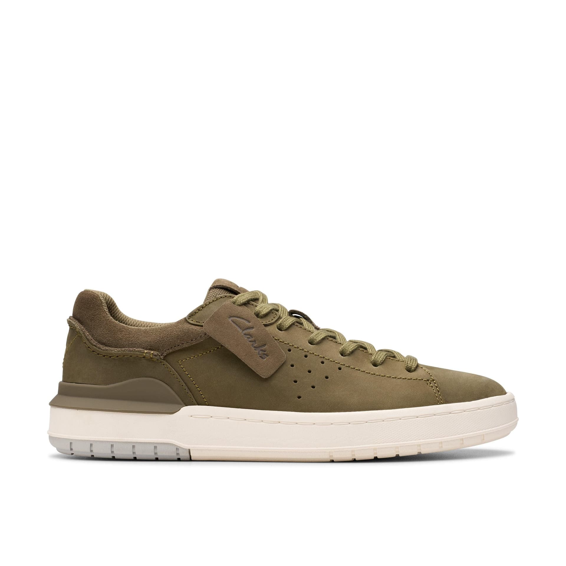 Clarks Clarks Men's Courtlite 2 Run Olive Nubuck Trainers, Lace Up in Green