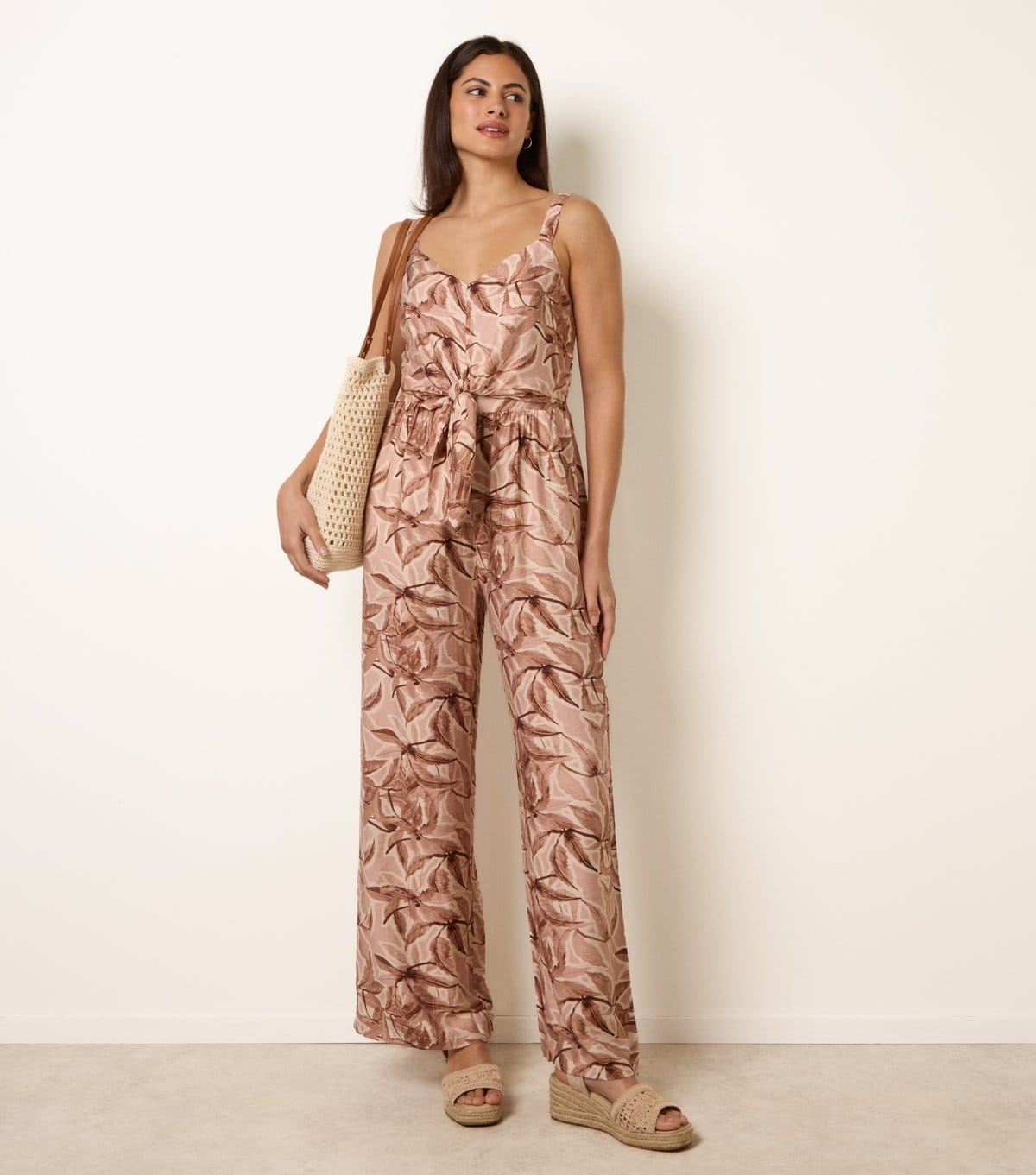 Blue Vanilla Women's Light Brown Tie Front Jumpsuit Blue Vanilla New Look - 4