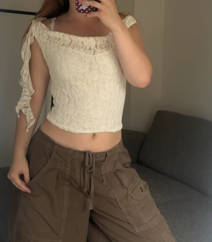 Bershka Bershka cream lace off the shoulder top