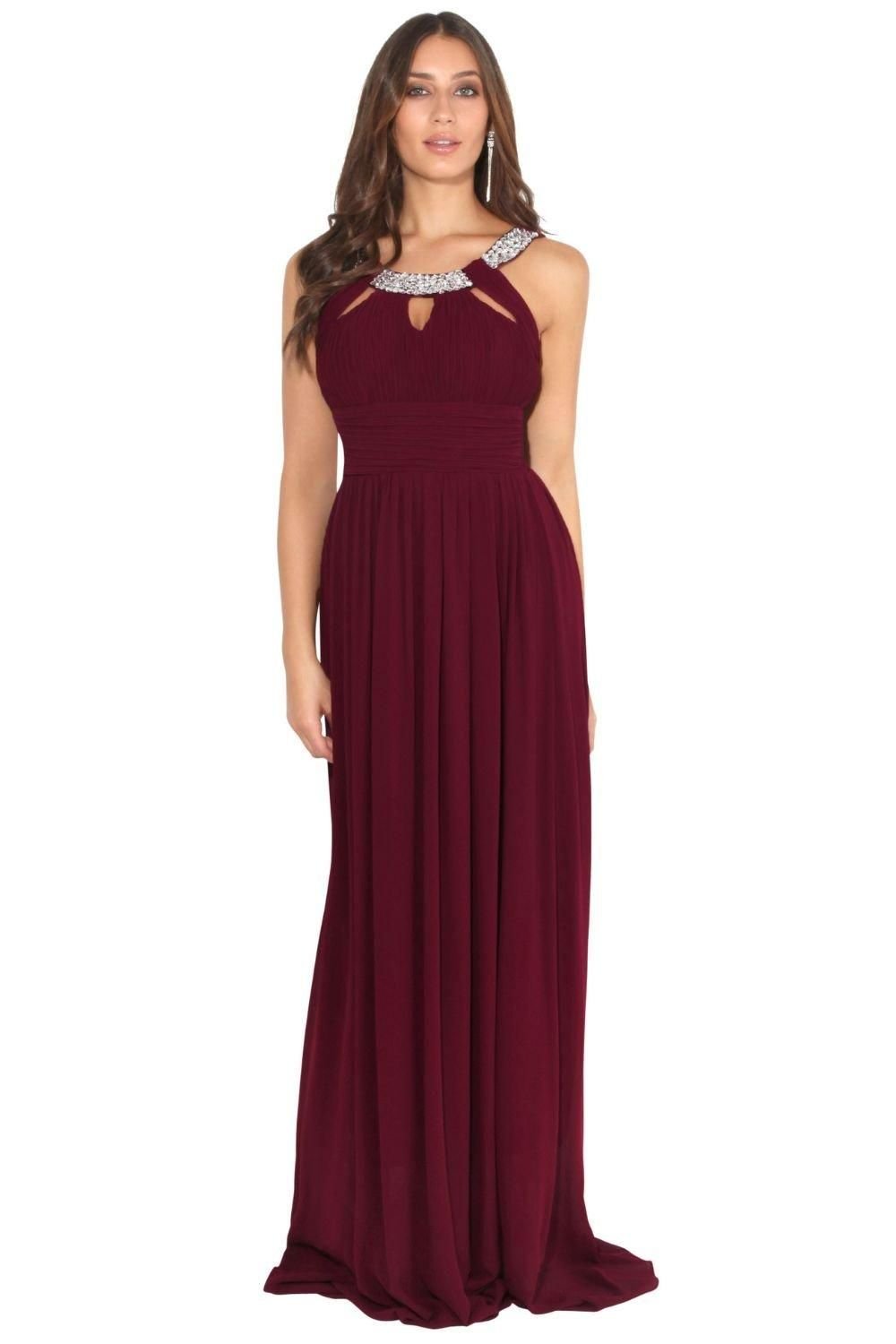 KRISP KRISP Women's Diamante Neck Chiffon Maxi Dress in Red - 1