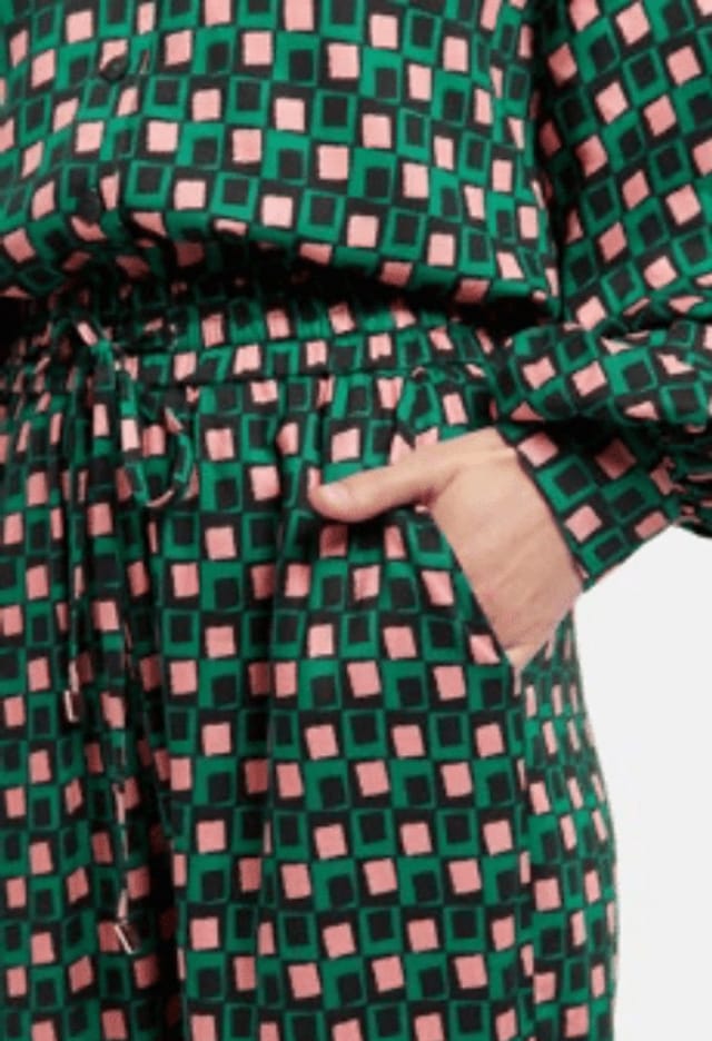 Louche Louche Women's Emmanuella Retro Cubes Print Pyjama Style Trouser in Green - 3