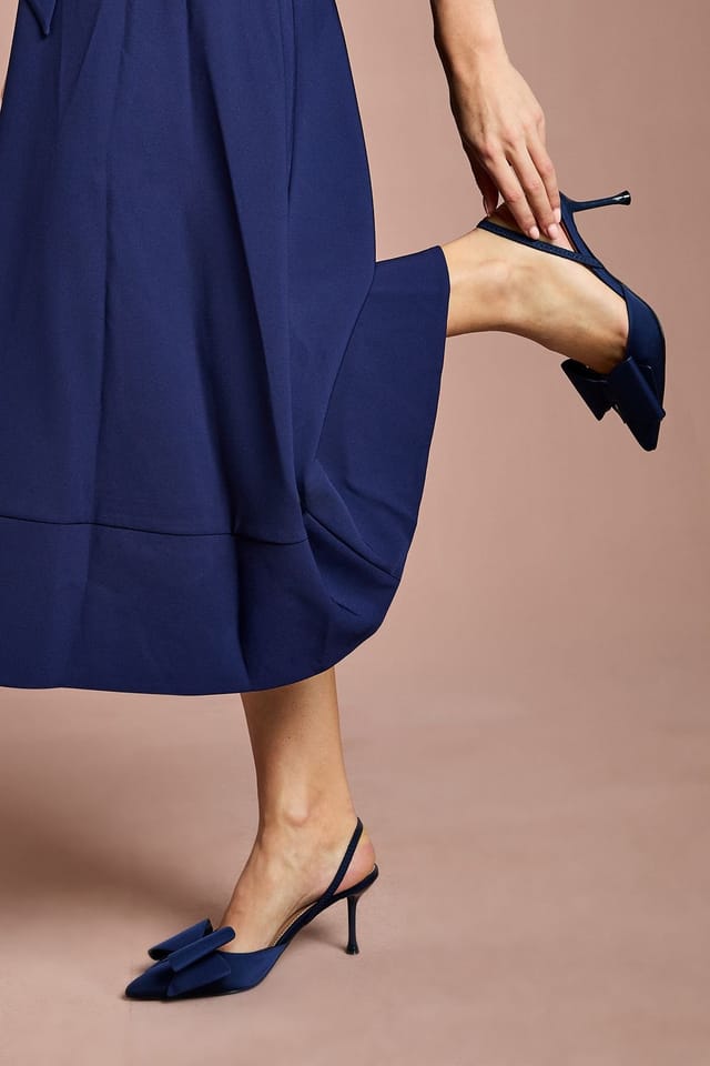 Coast Coast Women's Lola Satin Bow Detail Medium Stiletto Heel Sling Back Court Shoes in Navy - 3