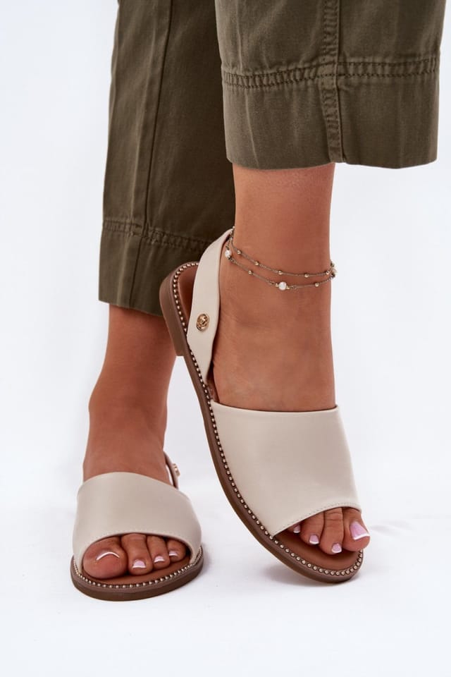 Love Lace Love Lace Women's Flat Heel Sandals with Decorative Back Strap for Day in Beige - 3