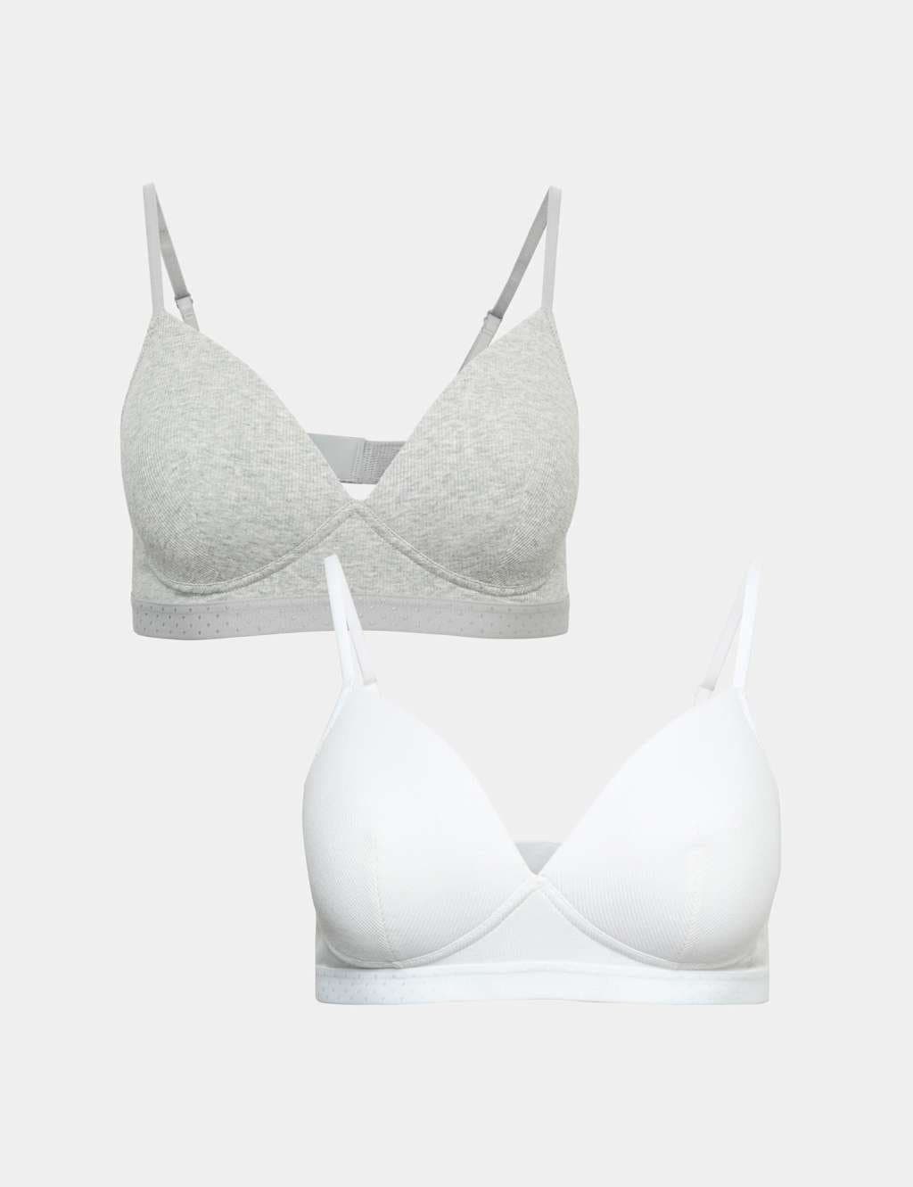 Marks & Spencer M&S 2 Pack Non Wired Cotton Rich Ribbed First Bras AA-D White Mix