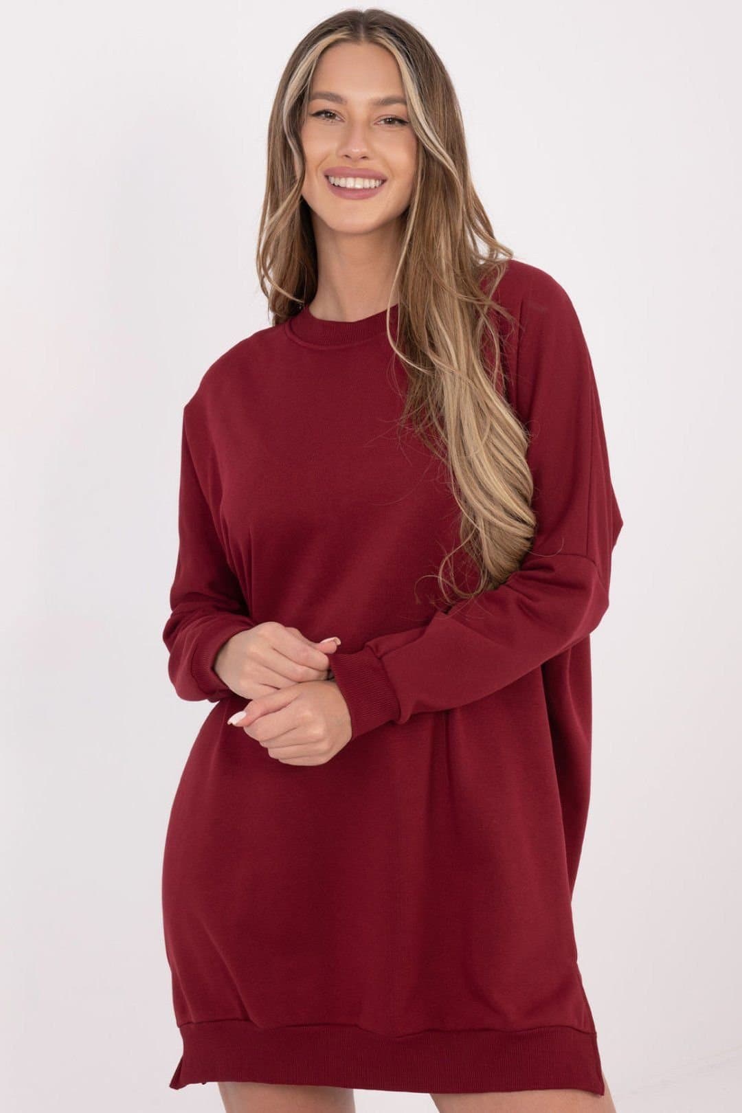 Love Lace Love Lace Women's Comfort Cotton Elastane Sweatshirt Dress Style 222414 in Burgundy