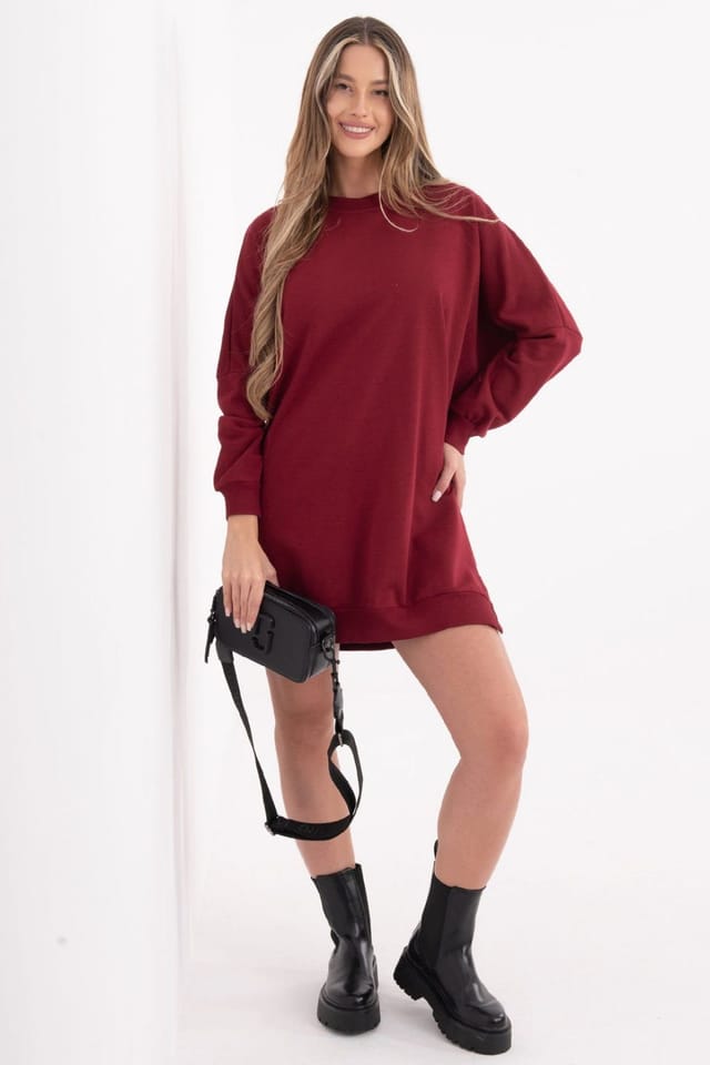 Love Lace Love Lace Women's Comfort Cotton Elastane Sweatshirt Dress Style 222414 in Burgundy - 2