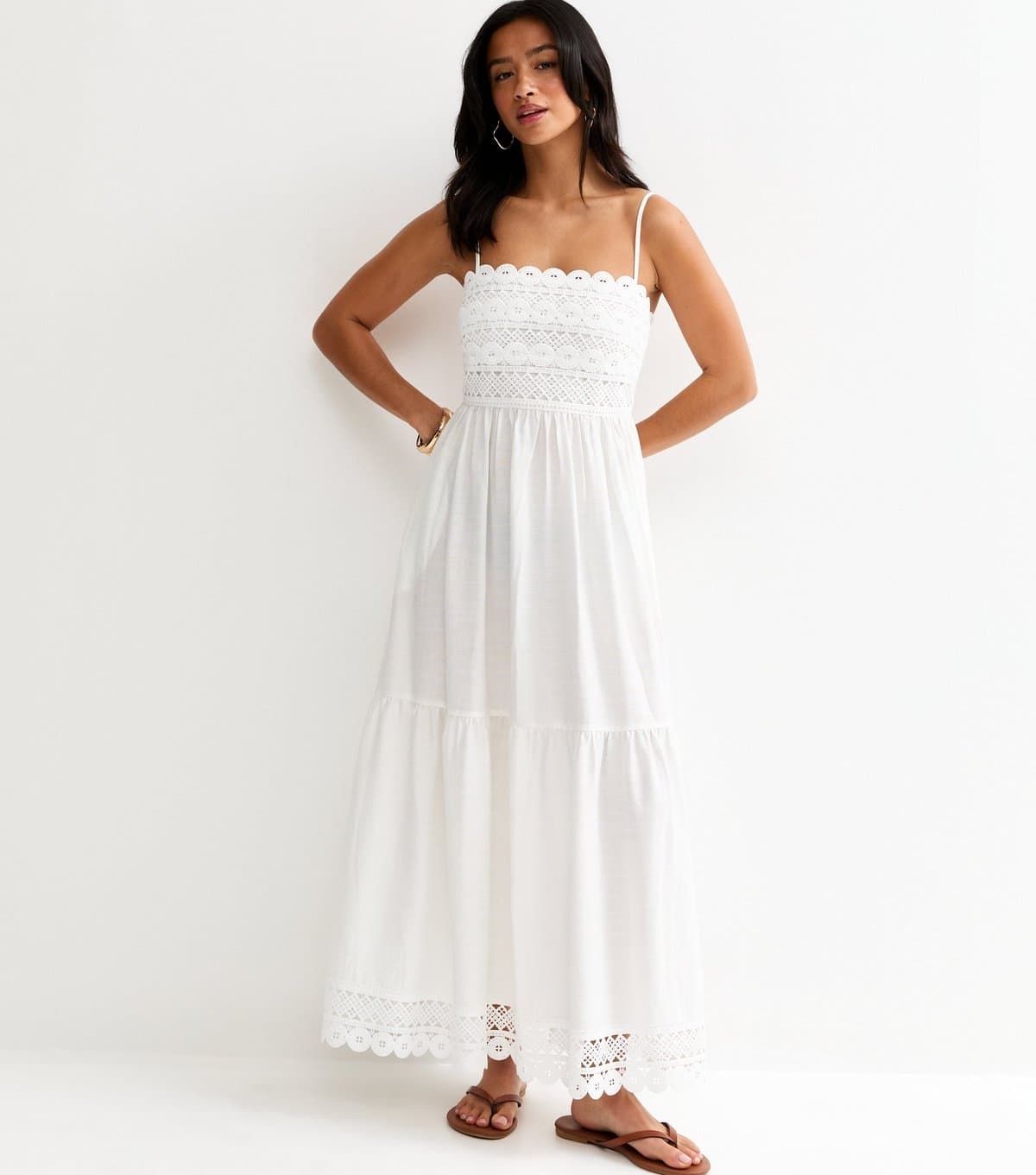 New Look Women's Petite White Crochet Panel Maxi Dress New Look