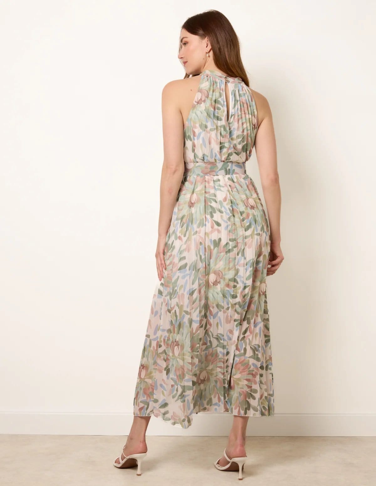 Blue Vanilla Printed Pleated Dress With Belt - 4