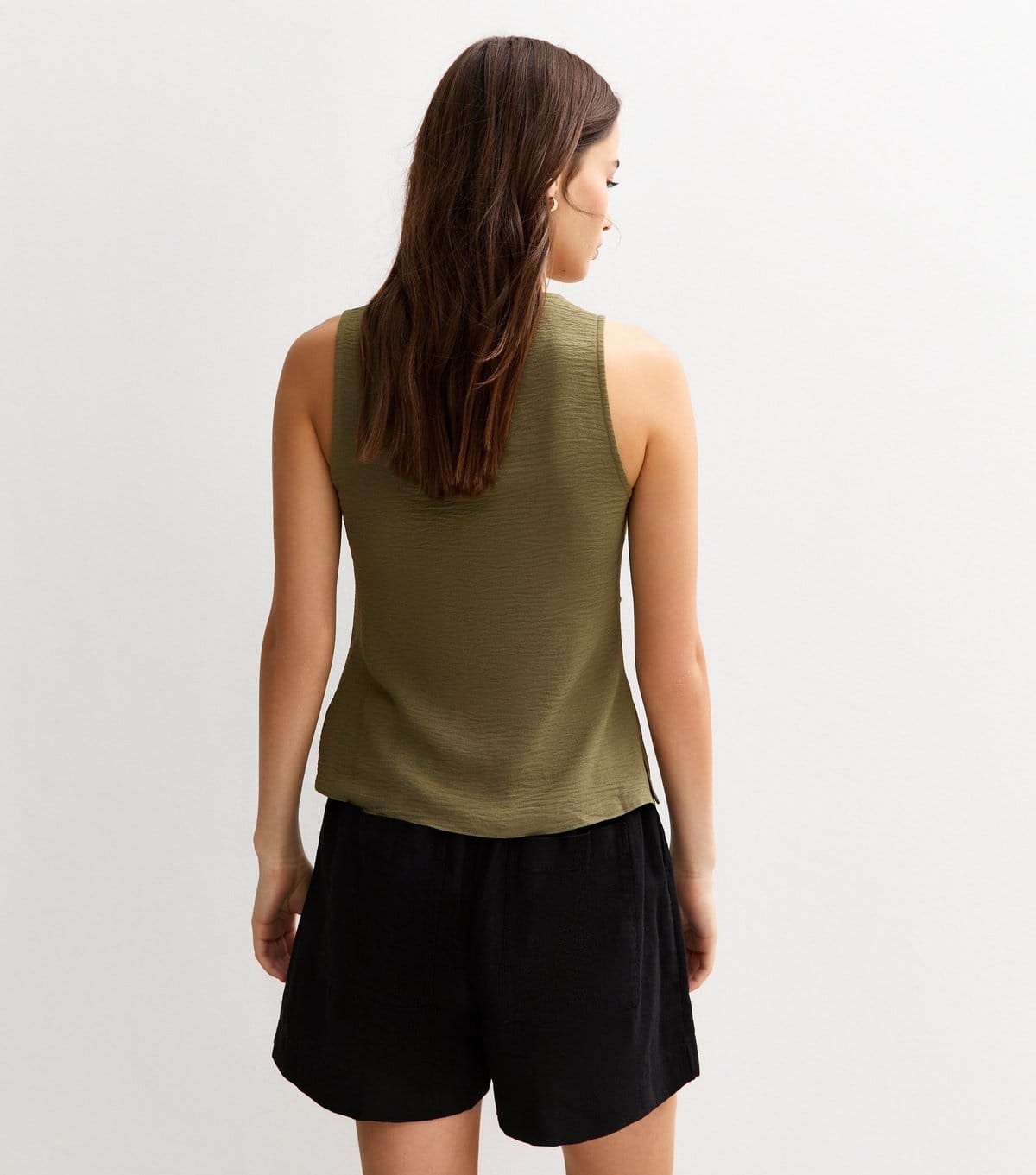 New Look Women's Dark Khaki Textured Button Front Vest Top New Look - 4