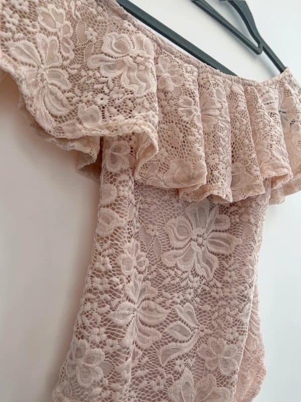 New Look New Look Lace Bodysuit | Size UK 10 | Off Shoulder Frill Nude Beige Top BNWT