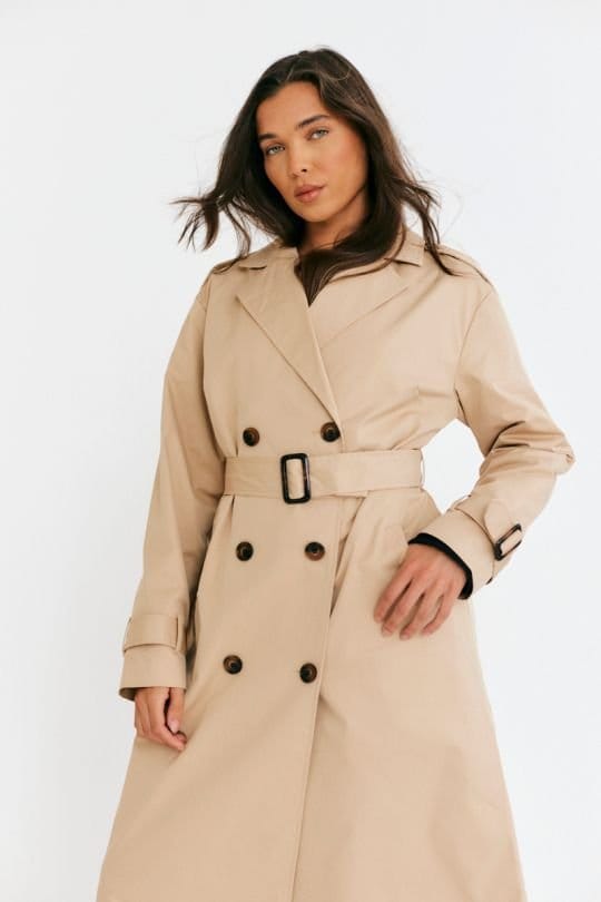 In The Style In The Style Women's Beige Longline Belted Trench Coat - 3