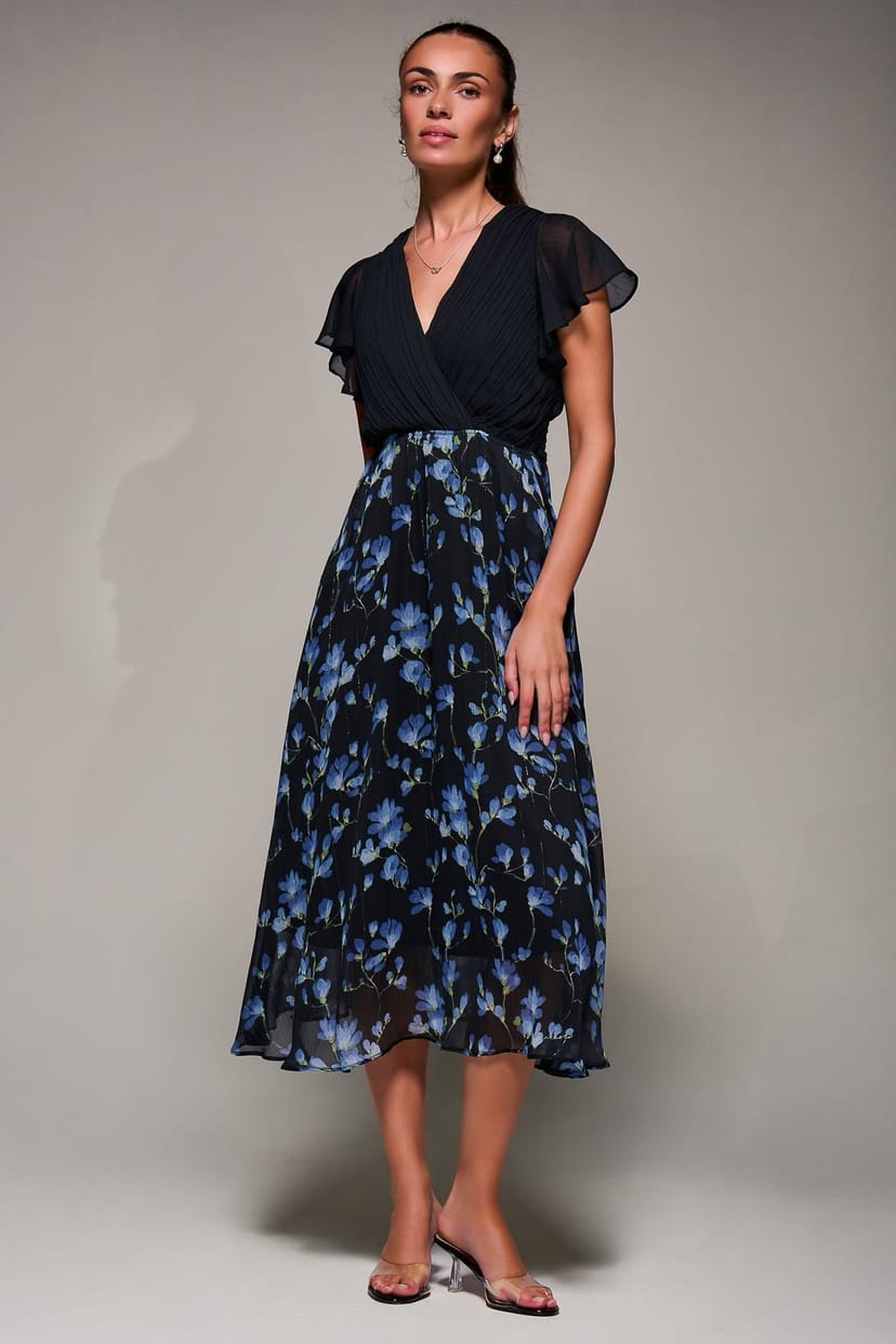 Jolie Moi Jolie Moi Women's Two Tone Chiffon Midi Dress in Black - 1