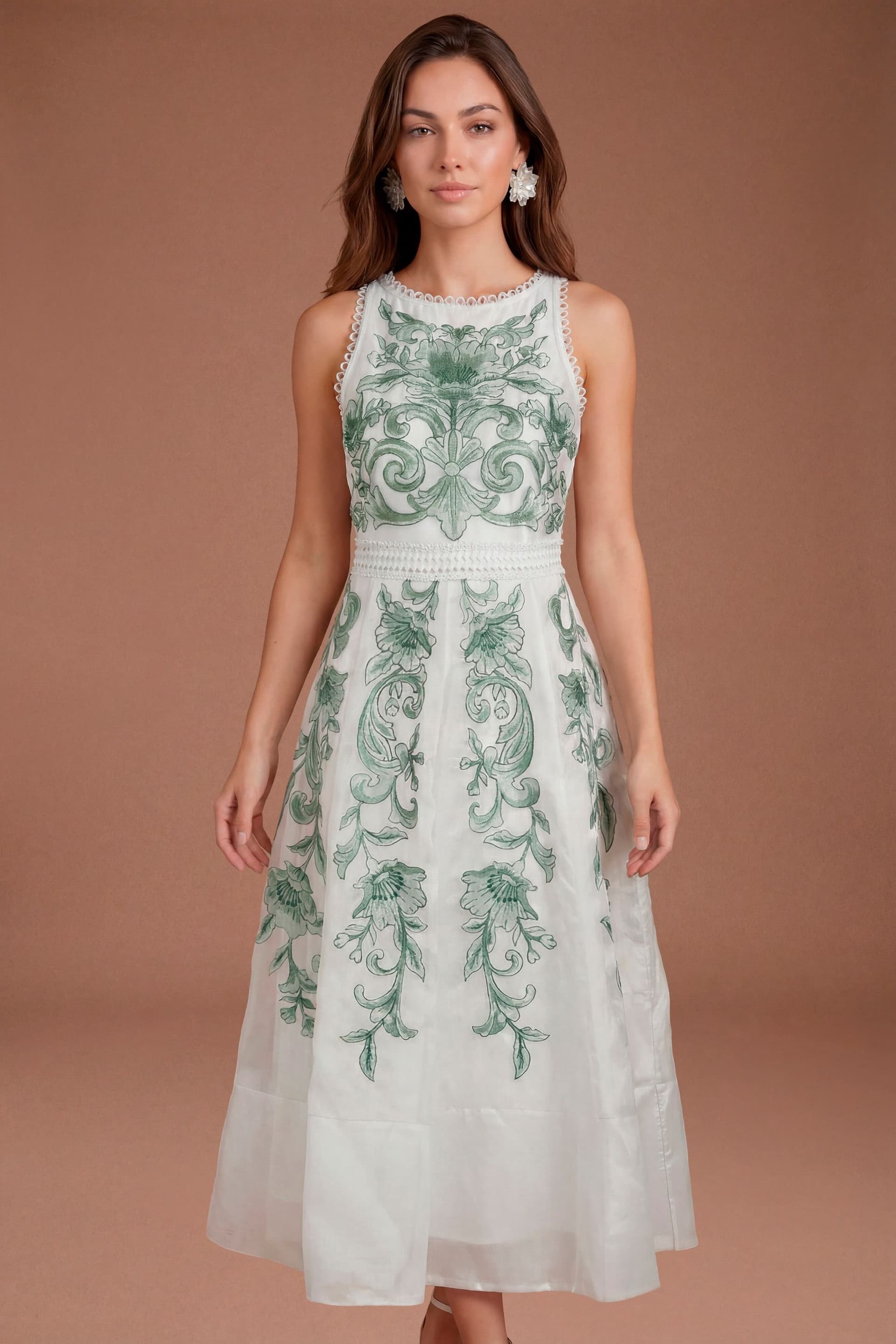 Coast Coast Women's Embroidered High Neck Panel Detailed Midi Dress in Light Blue