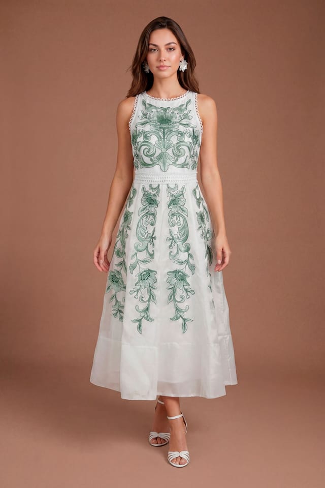 Coast Coast Women's Embroidered High Neck Panel Detailed Midi Dress in Light Blue - 2
