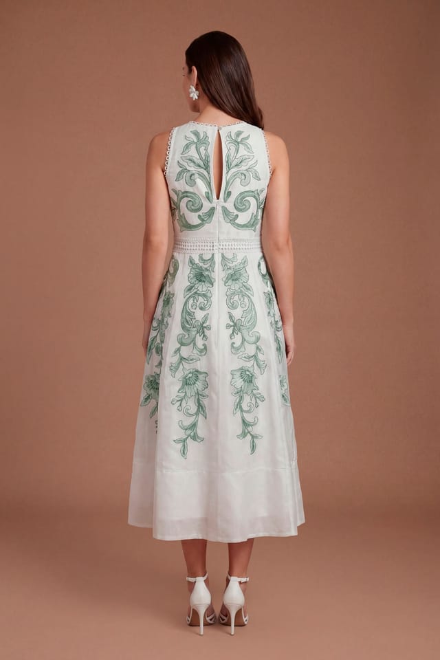 Coast Coast Women's Embroidered High Neck Panel Detailed Midi Dress in Light Blue - 3