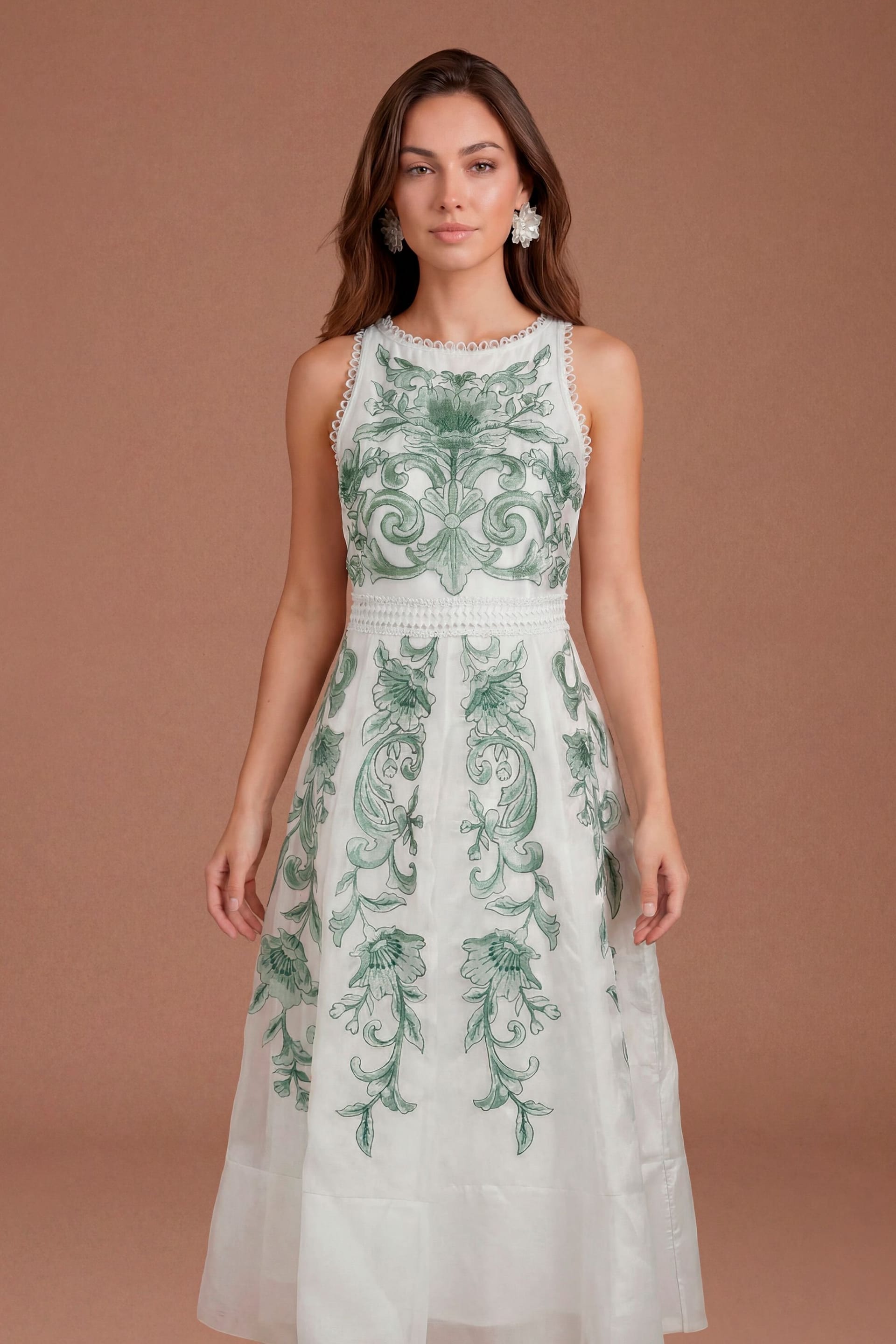 Coast Coast Women's Embroidered High Neck Panel Detailed Midi Dress in Light Blue - 4