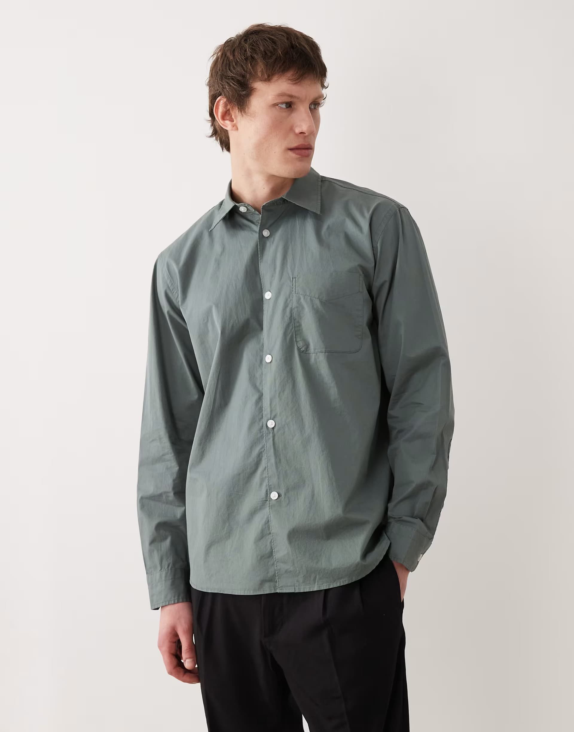ASOS Selected long sleeve poplin shirt in green