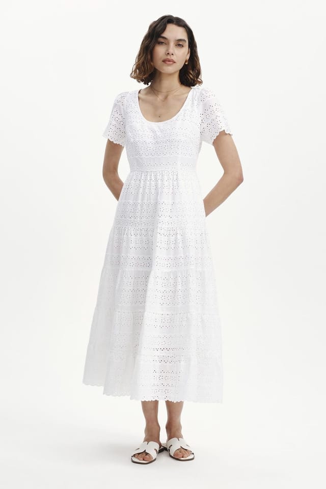 Finery London Finery London Women's Jemma Cotton Broderie Tiered Midi Dress in White - 2