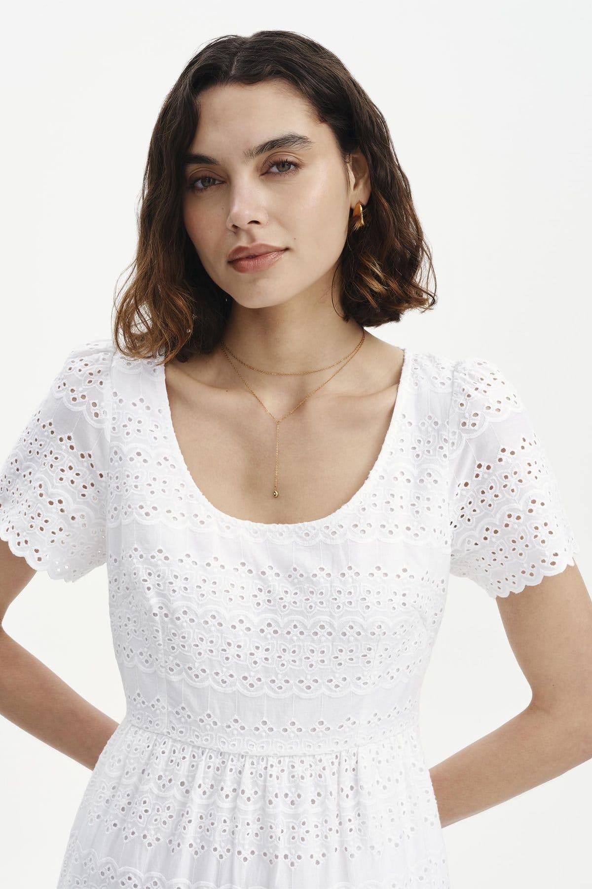 Finery London Finery London Women's Jemma Cotton Broderie Tiered Midi Dress in White - 4