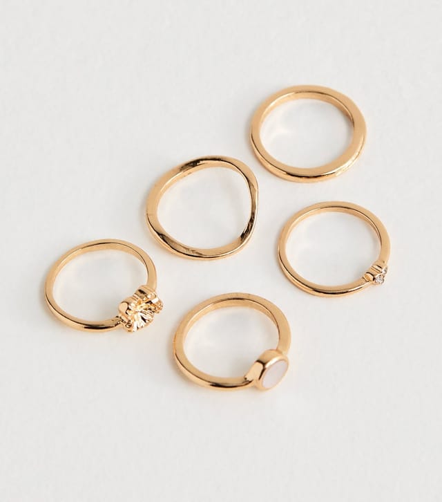 New Look Pack of 5 Gold Tone Sleek Stacking Rings New Look - 2