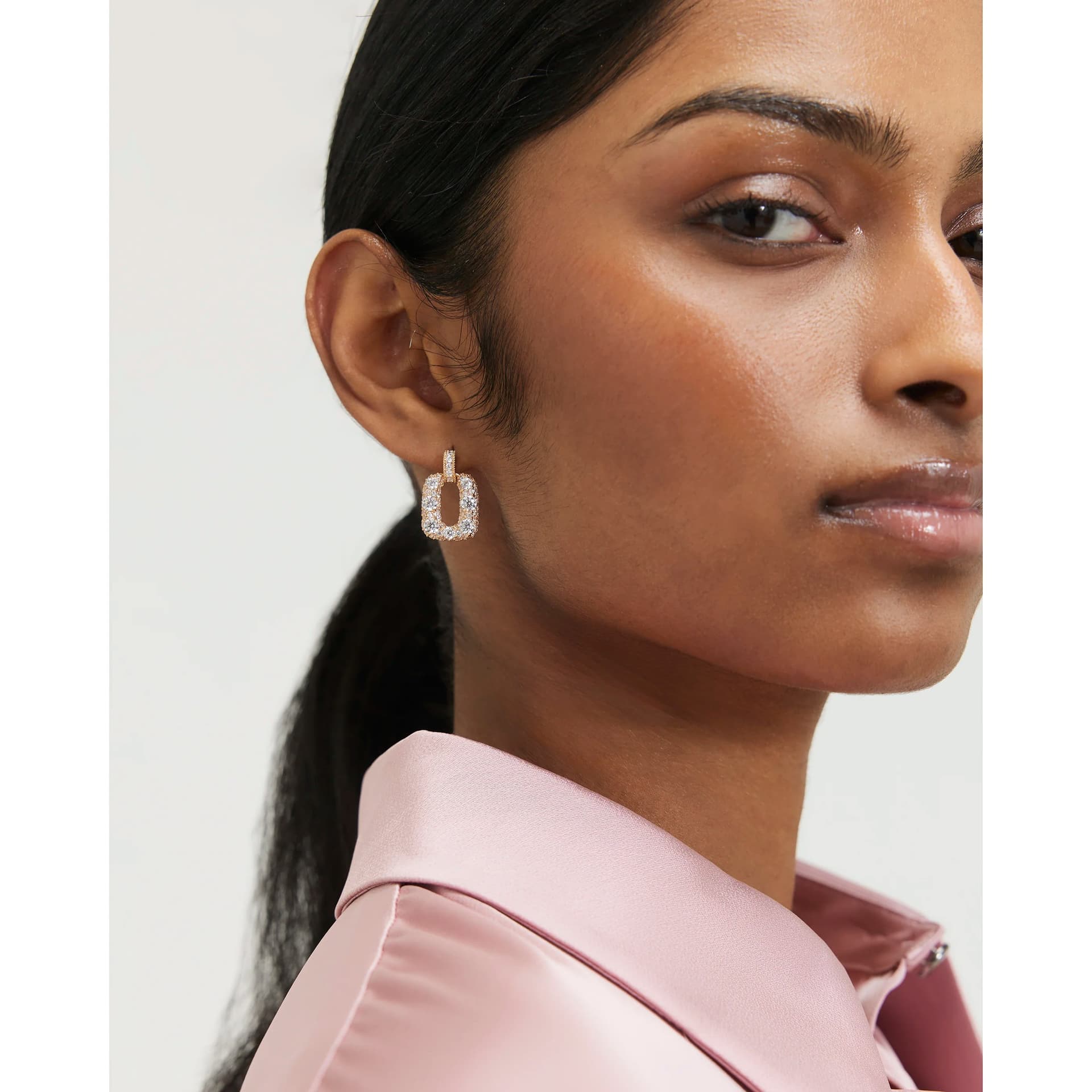 River Island River Island Womens Gold Diamond Simulant Door Knocker Earrings