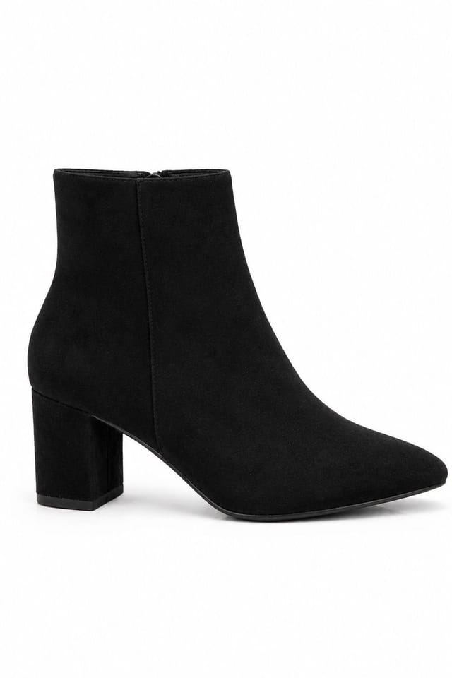 Spot On Spot On Women's Suedette Pointed Toe Block Heel Ankle Boots in Black - 2