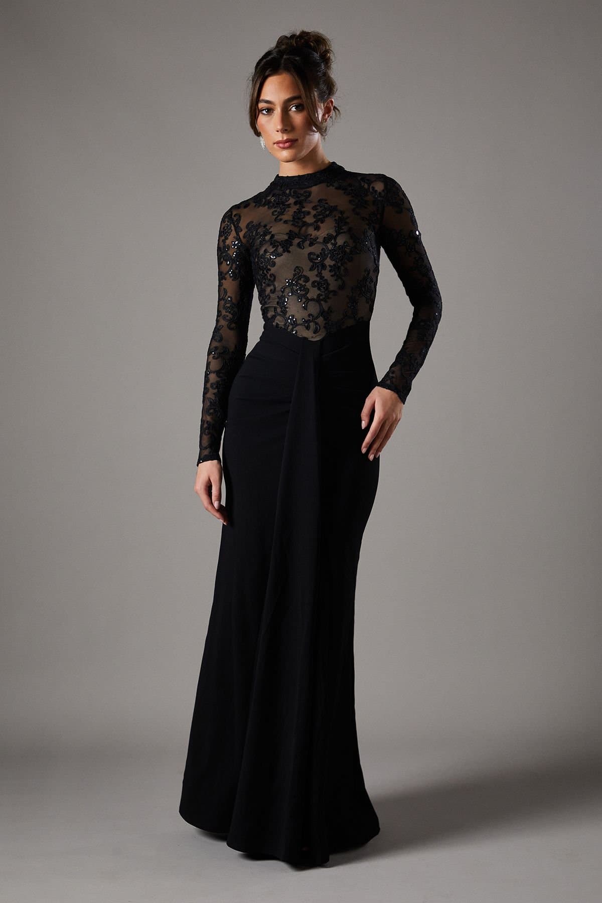 Coast Coast Women's Lace Maxi Dress With Lace Mix in Black