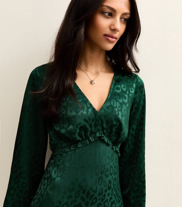 New Look Women's Dark Green Satin Long Sleeve Mini Dress New Look - 3