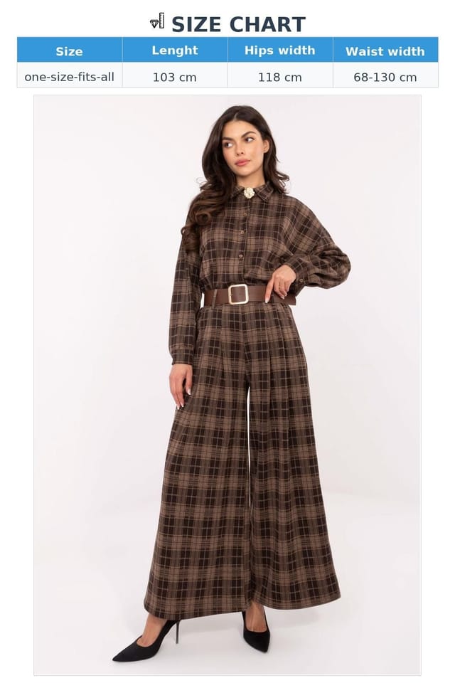 Love Lace Love Lace Women's High Waist Checkered Palazzo Trousers with Belt Style 220035 in Brown - 3
