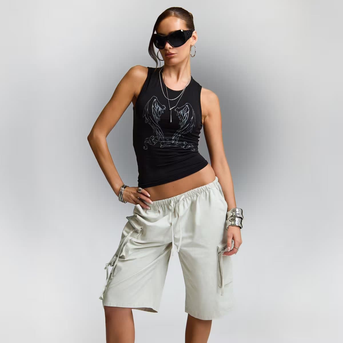 EGO Sleeveless Graphic Vest Top In Black, Women's Size UK 6
