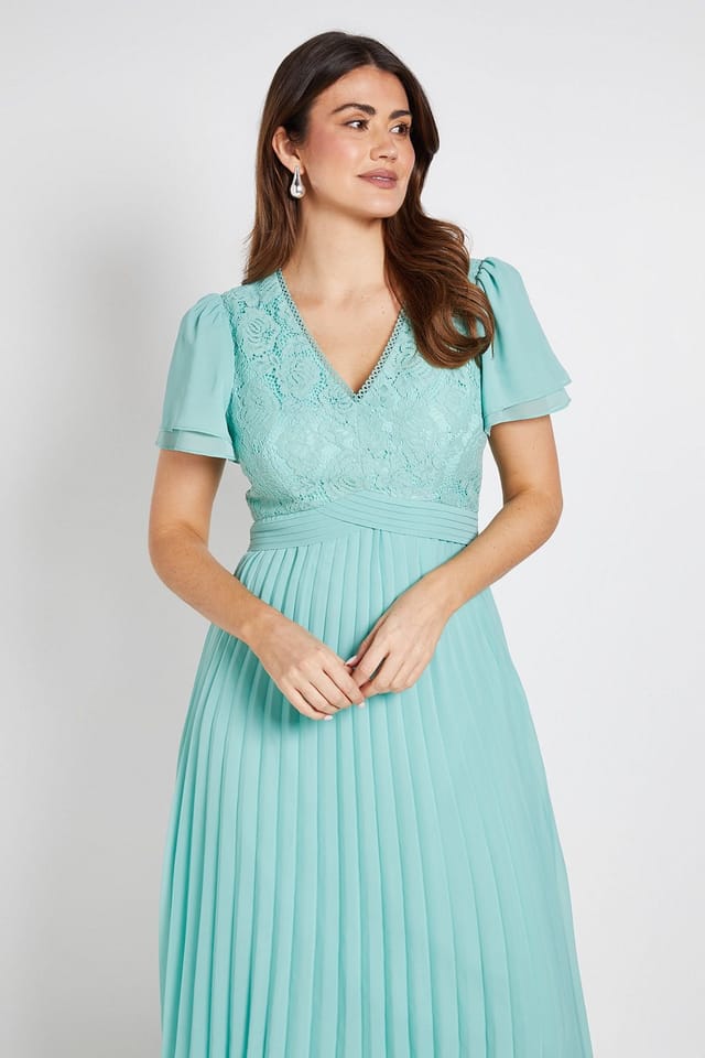 Wallis Wallis Women's Lace Pleat Detail Midi Dress in Turquoise - 2