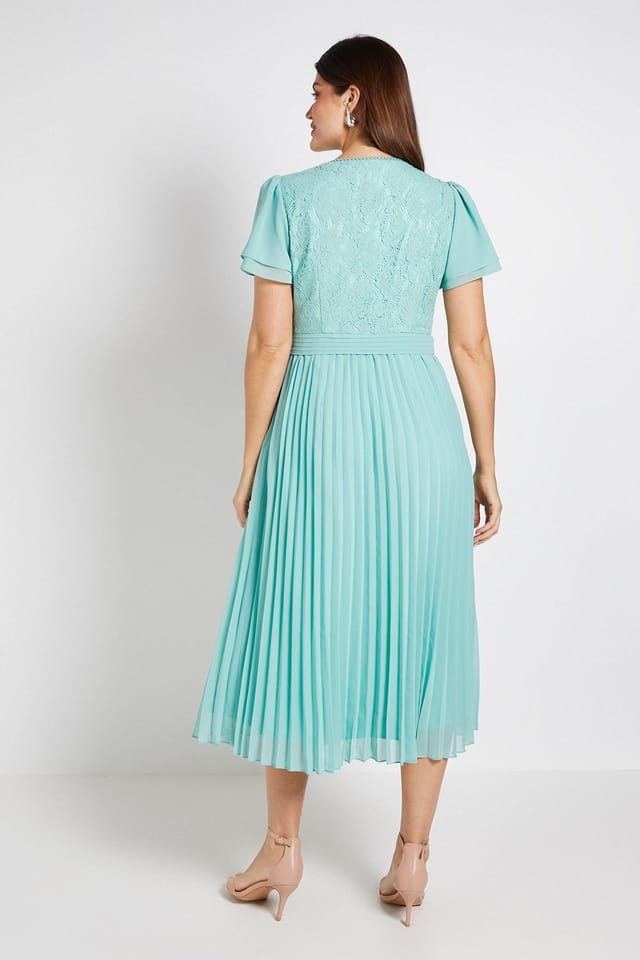Wallis Wallis Women's Lace Pleat Detail Midi Dress in Turquoise - 3