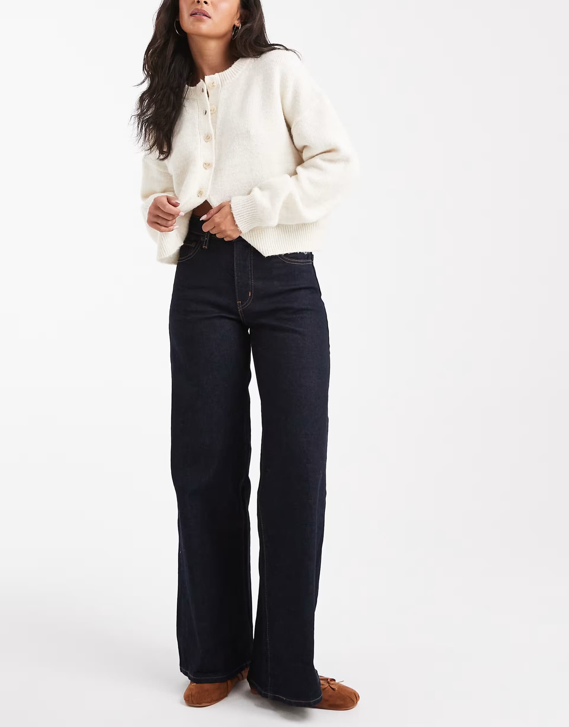 ASOS Levi's 728 high rise stretch wide leg jeans in dark wash 