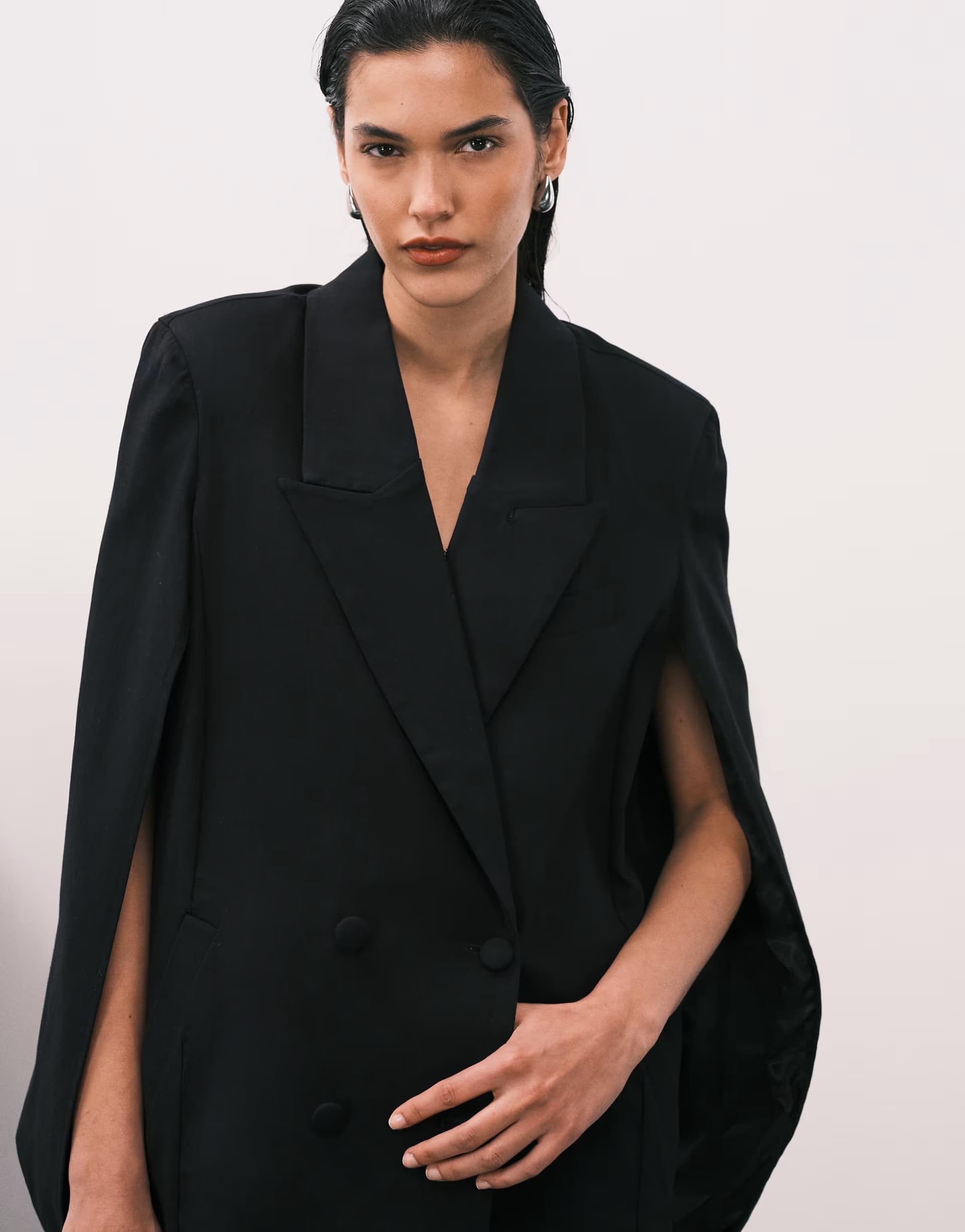 ASOS WeWoreWhat cape sleeve double breasted blazer in black