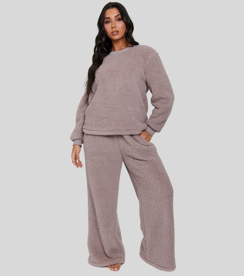 Loungeable Women's Light Brown Borg Pyjama Set Loungeable New Look - 1