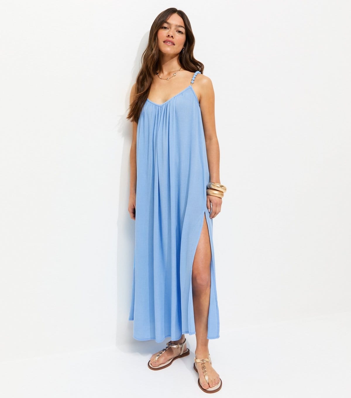 New Look Light Blue Maxi Dress With Covered Beaded Straps