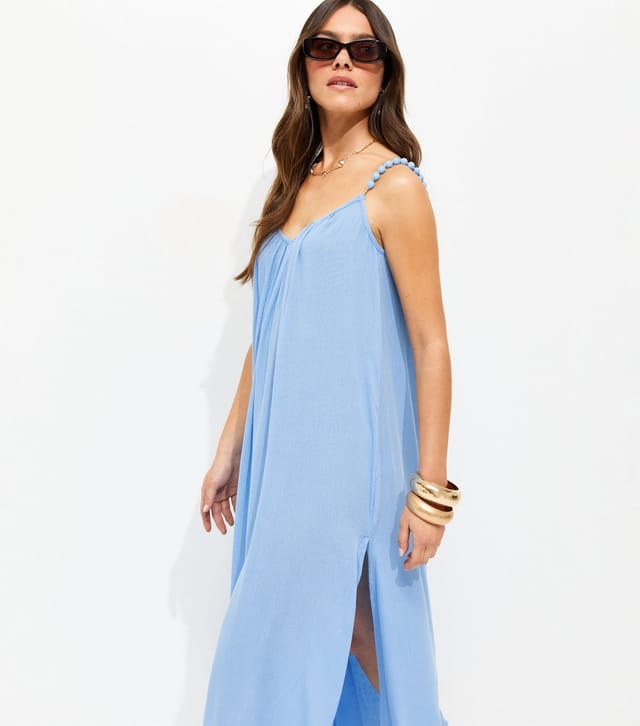 New Look Women's Petite Light Blue Covered Beaded Strap Beach Maxi Dress New Look - 3